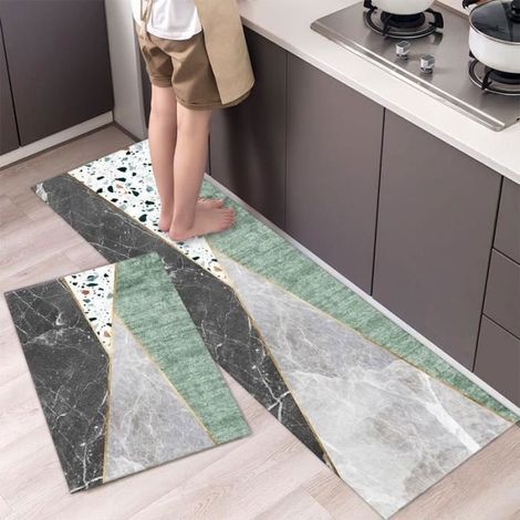 Lot de 2 Tapis de Cuisine - Antidérapants Absorbe Tapis de Bain - 40x120cm + 40x60cm Paillasson Couloir Décor Maison (1/3)