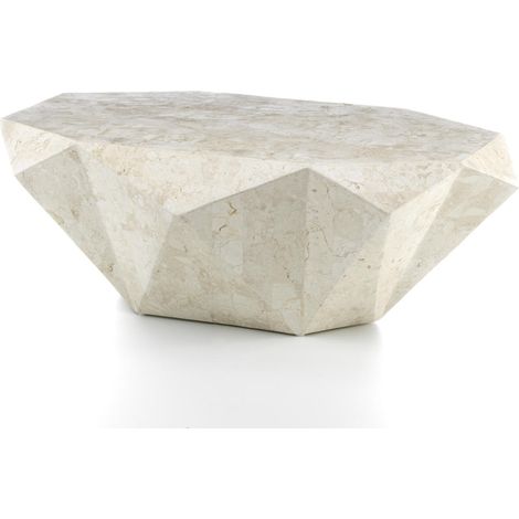 Iperbriko – Table basse fixe en pierre fossile beige – Dimensions 120x70x40 cm – Structure en contreplaqué marin – Design moderne (1/5)