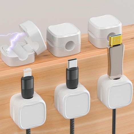 soportes magnéticos para cables, organizador de cables de escritorio, soporte oculto para cable de carga de teléfono, soporte adhesivo resistente para cargador de cable de mesita de noche, suministros (1/5)