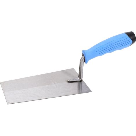 Truelle de finition plate en acier inoxydable, poignée en caoutchouc, truelle manuelle pour ciment et argile tendre, idéale pour le plâtrage et la construction. (1/5)