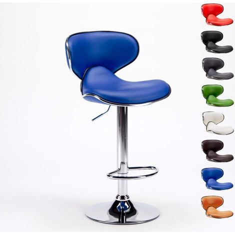 Superstool – Tabouret de bar pivotant 360° en similicuir bleu – Hauteur réglable 59-80 cm – Pied en acier chromé – Design moderne