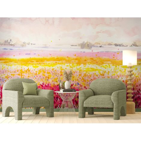 Papier peint paysage – Champ fleuri aquarellé - 150 x 250 cm (1/2)