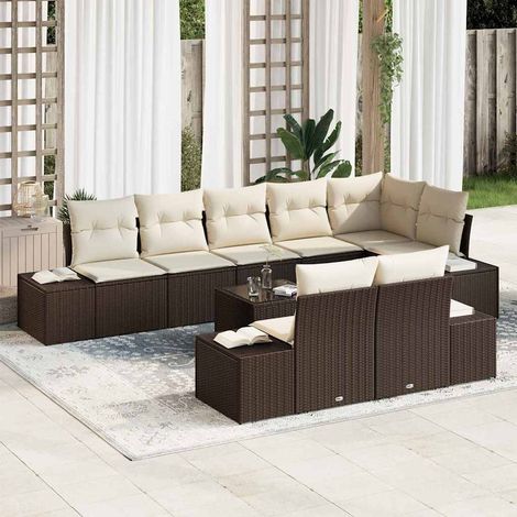 Gartensofa-set mit Speicher Braun und Creme Poly Rattan (1/5)