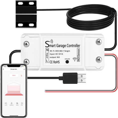 Ouvre-porte de garage avec connexion Wi-Fi, interrupteur intelligent pour porte de garage Wi-Fi, compatible avec Google Home, télécommande, fonction minuterie, partage via une application gratuite