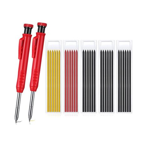 Juego de lápices mecánicos de carpintero, 2 lápices de construcción y 18 recambios, lápiz de carpintero con sacapuntas para carpinteros y albañiles (negro, azul)