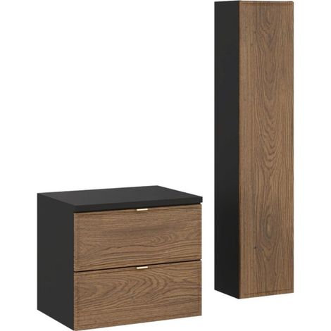 Set da bagno SAVIA: mobile sottolavabo 60cm + piano lavabo + colonna di contenimento