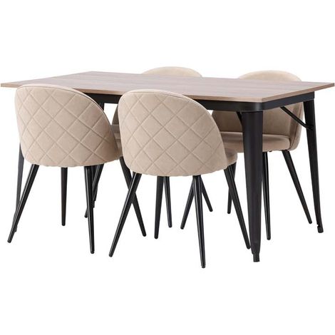 Tempe ensemble pour salle à manger table noyer décor et 4 Velvet chaises beige. (1/5)