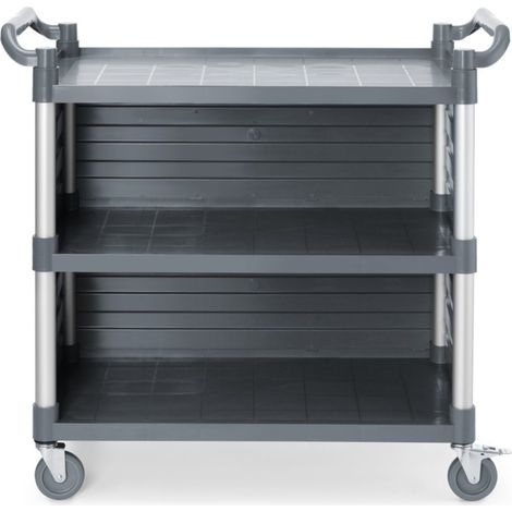 Carro de servicio para camareros con paneles laterales, capacidad de hasta 150 kg, 3 estantes, 842 x 486 mm.