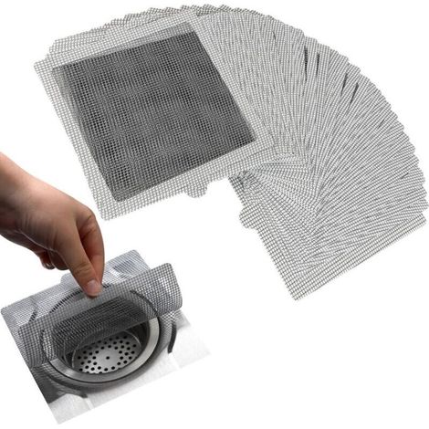 40 pezzi di filtri adesivi monouso per capelli da doccia, 15 cm x 15 cm, filtro flessibile adesivo per capelli per scarico doccia, cucina, bagno, previene le ostruzioni dello scarico - Crezuo