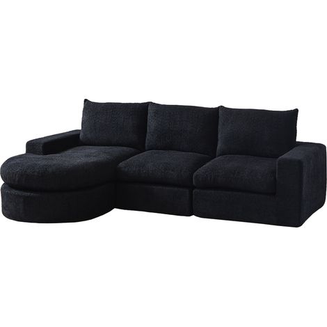 Canapé Chenille Modulaire L-forme avec Chaise Longue Chenille Noir ZIPSOFA Canapé (1/5)