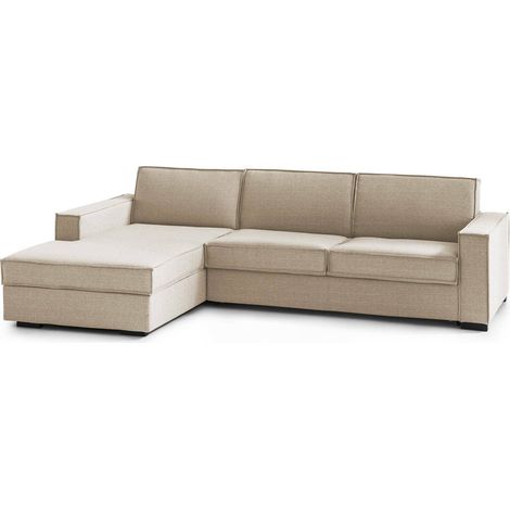 Talamo Italia Divano fisso Grazia, Divano ad angolo, 100% Made in Italy, Sofà Soggiorno con, penisola contenitore Sinistra, con Braccioli standard, Cm 280x95h90, Beige, con imballo rinforzato