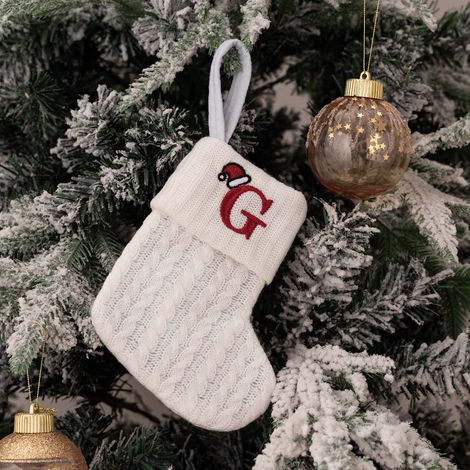 Chaussette De Noël - Tricotée En Polyester - Brodée Avec Initiale - Pour Cheminée Ou Décoration Intérieure - 18 X 15 Cm - 1 Pièce (1/2)