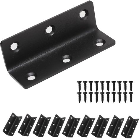 Soporte en forma de L, protector de esquina de alta resistencia, paquete de 10 unidades, soporte de metal negro, longitud total 80 mm. (1/3)