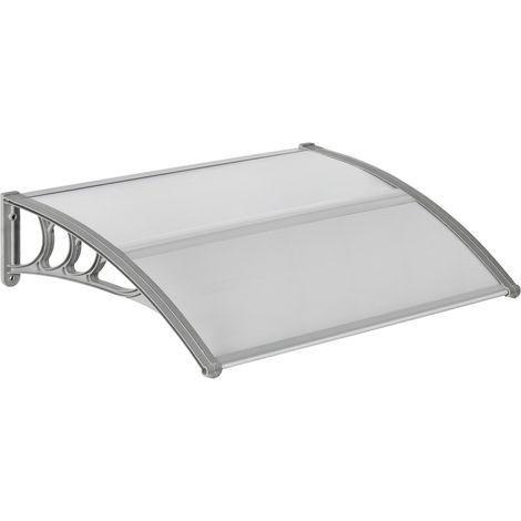 Vordach für Haustür 100 x 75 cm Pultbogenvordach Überdachung aus Aluminium und Polycarbonat Pultvordach mit UV Schutz Haustürvordach für Balkon, Sonnenschutz, Regenschutz, Silber