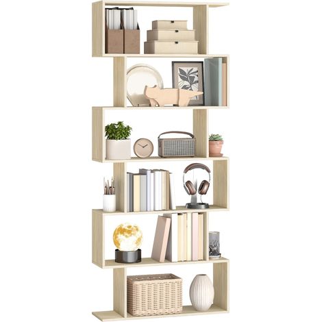 Bibliothèque, Étagère à 6 Niveaux, Meuble de Rangement Cloison Séparateur Moderne, pour Salon, Chambre, Bureau, Beige Naturel (1/5)
