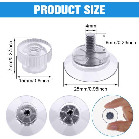 Ventouse avec filetage et écrou moleté, 12 ventouses en PVC Ø 25 mm, transparentes, sans perçage, crochets à ventouse, ultra-résistantes, idéales pour fenêtres, voiture, décoration, suspension (1/4)