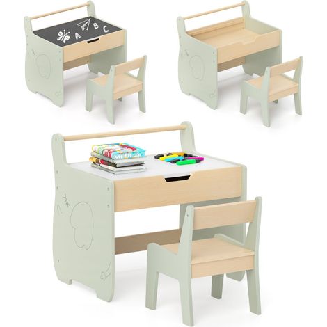 Conjunto de mesa y sillas infantiles 61,5 x 47 x 59 cm con espacio de almacenaje integrado para uso creativo estilo moderno madera verde natural 200014088