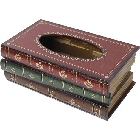 Boîte à mouchoirs vintage en forme de livre - boîte à mouchoirs en bois - décoration artistique pour la salle à manger - décoration intérieure - élégant porte-serviettes ancien rouge en forme de livre (1/5)