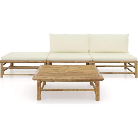 Maison Exclusive - Set Divani da Giardino 4 pz con Cuscini Bianco Crema in Bambù (1/5)