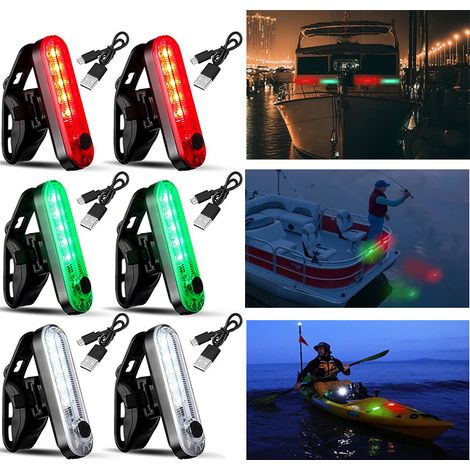 Luci di navigazione per barche, 6 luci a LED per barche, 3 modalità, luci di avvertimento per navi, batteria ricaricabile integrata per pontone, barca, yacht, kayak (1/5)