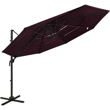 Parasol à 4 niveaux - Parasol déporté Parasol de Jardin avec mât en aluminium Bordeaux 3x3 m BV277792 - BonneVie (1/5)