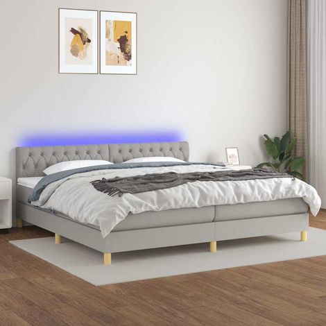 Cama box spring con colchón tela y LED gris claro 200x200 cm (1/5)