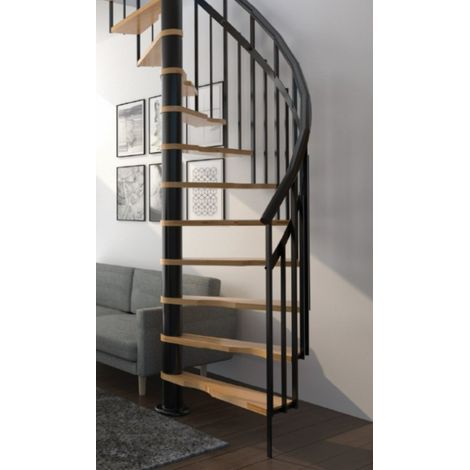 HandyStairs Wendeltreppe „Siena“ Ø 145 cm – Linksdrehend – 273 cm hoch – 12 Buchenstufen – Schwarz (1/3)