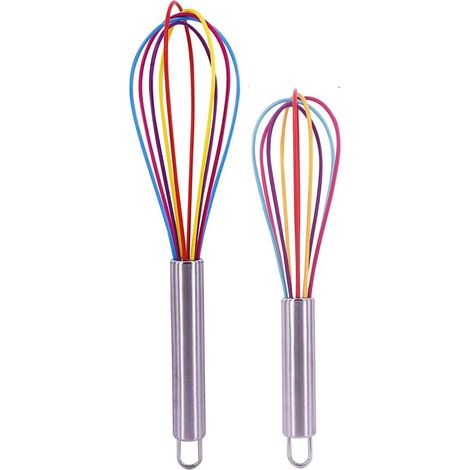 Batum Ensemble de 2 fouets en silicone mini arc-en-ciel antiadhésifs, fouet à main, fouet ballon de cuisine, batteur à œufs manuel en silicone petit format (1/2)
