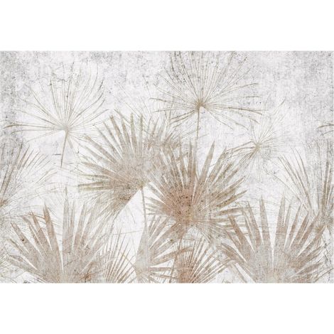 Papier peint intissé avec motif de feuilles sur béton, papier peint vert intissé, décoration murale - 150x105cm - Décoration Murale - Fliselina (1/4)