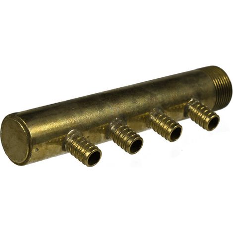 Collecteur 3/4" (20/27) Mâle-Bouchonné 4 piquages à glissement pour tube PER diamètre 12 compris 4 bagues de 12 (1/5)
