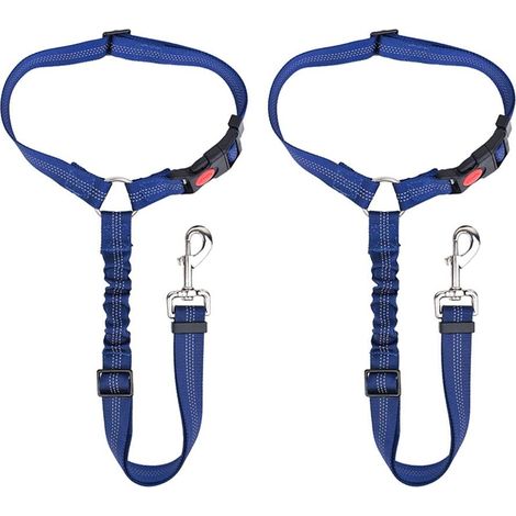 Appui-tête de voiture Laisse de sécurité pour animal domestique Laisse de voiture réglable pour chien - bleu - 2 pièces (1/5)