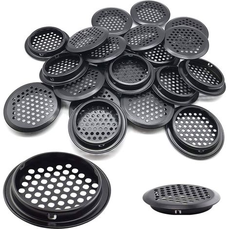 Lot de 20 grilles d'aération rondes en acier inoxydable de 53 mm pour camping-car/salle de bain/cuisine, etc (noir) (1/5)