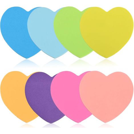Notas adhesivas con forma de corazón, 8 colores vibrantes, 160 unidades, 7 x 7 cm. Notas adhesivas con forma de corazón para enamorados y estudiantes, ideales como marcapáginas y para decorar paredes. (1/5)