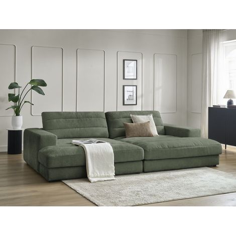 BOBOCHIC - Canapé droit fixe 4 places SIERRA assise profonde tissu texturé Vert (1/5)
