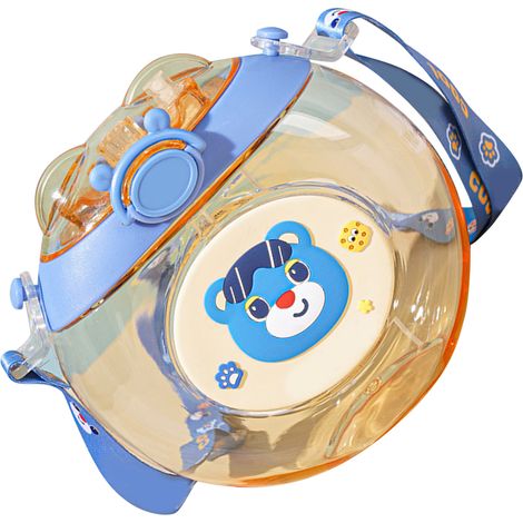 Gourde vaporisateur en forme de donut, gobelet à paille pour enfants avec motif dessin animé, gourde en plastique mignonne et créative pour étudiants, bleue. (1/5)
