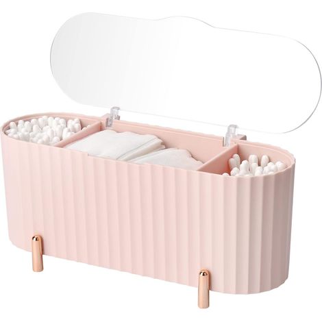 Aufbewahrungsbox für Kosmetik- und Schminkaccessoires – 4 Fächer mit Deckel für Wattestäbchen