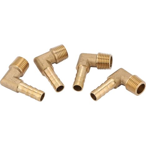 Vier Messing-Winkel-Schlauchverschraubungen mit G1/4" 8 mm Außengewinde. (1/5)