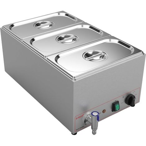 Valgus Commercial Stainless Steel 3 Sections 16L Bain Marie  Electric Steam Table Warmer with Lid and Tap for Parties, Banquets and Catering Events (1/5)