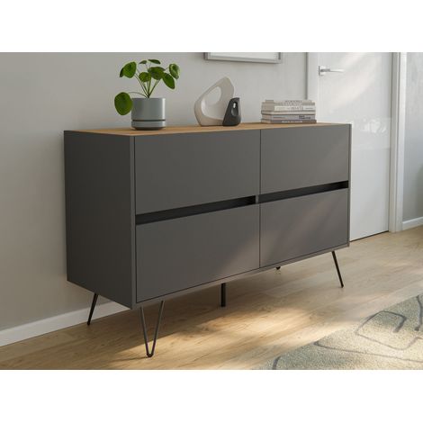 Kommode Dion 120cm 4 SoftClose Schubladen Grafit/Eiche Top