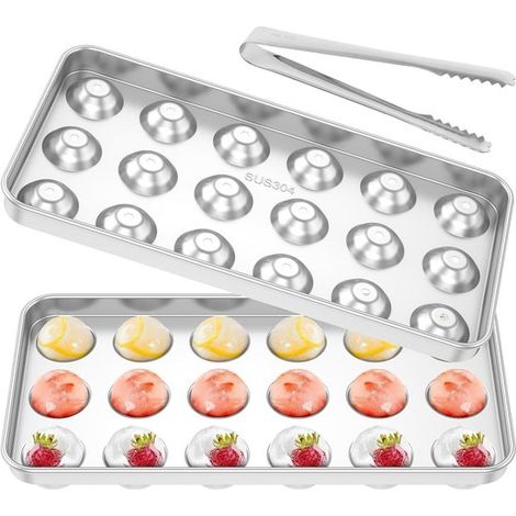 Bandejas metálicas para cubitos de hielo,Bandejas de acero inoxidable para cubitos de hielo,18 unidades,Aptas para cócteles (1/5)