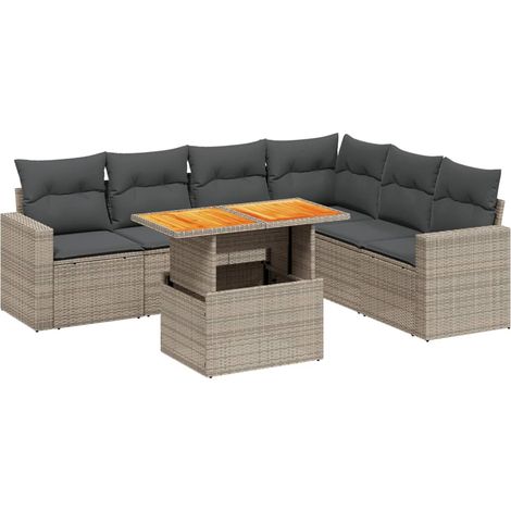 Salon de jardin avec coussins 7 pcs Mobilier de jardin gris résine tressée (1/5)