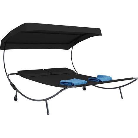 Ebuy24 – Transat double avec toit ouvrant réglable 130x120 cm – 2 oreillers confort – Dimensions H. 137 x L. 180 x P. 200 cm – Charge max 200 kg (1/4)