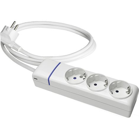 Base múltiple con 3 tomas 2p+t 1,5 m de cable h05vv-f 3g1,5 mm², 16 a 250 v 3680 w, blanca (1/2)