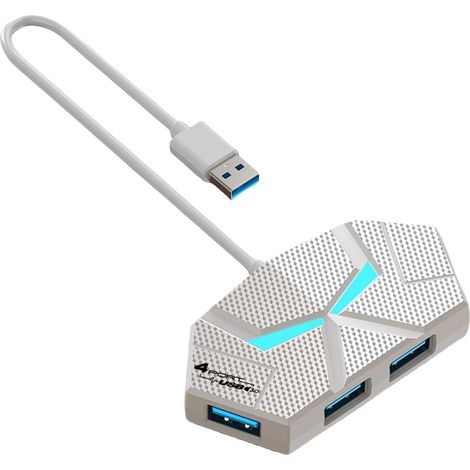Hub USB 3.0 à 4 ports 5 Gbit/s haute vitesse alimenté par transmission USB pour ordinateur portable (blanc, 0,6 m) (1/5)