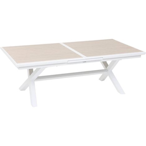 Ausziehbarer Gartentisch AXIOME in Holzoptik Leinen & Weiß - 10 Plätze - Epoxidbeschichtetes Aluminium (1/4)