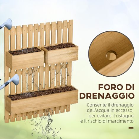 Jardinière verticale en bois pour extérieur, 3 pots amovibles, 60x16x80 cm (1/5)