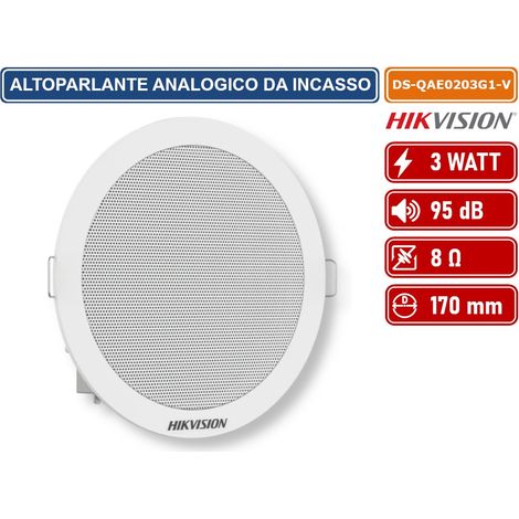 HIKVISION AUDIO DS-QAE0203G1-V ALTOPARLANTE ANALOGICO DA INCASSO 100V 3W 95DB 8OHM Ø170X64MM FORO 148MM (1/4)