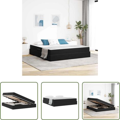 Lit avec mécanisme de levage - Lit avec rangement et matelas Noir 160 x 200 cm Velours (1/5)