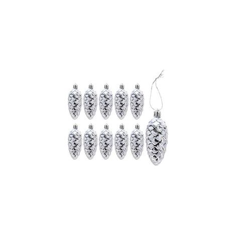 Lot de 10 Grandes Pomme de Pin Déco Noel - Scintillant Décoration Sapin de Noël Argenté - Plastique Boules de Noël (Argent) (1/5)