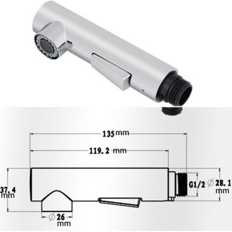 Douchette robinet - - Tête extractible - Bouton pulvérisation injection - Filetage G1/2 - Gris (1/4)